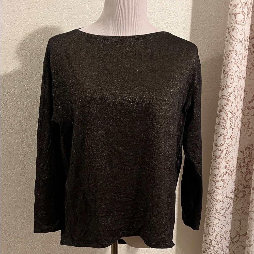 Like new black long sleeve top with gold threading